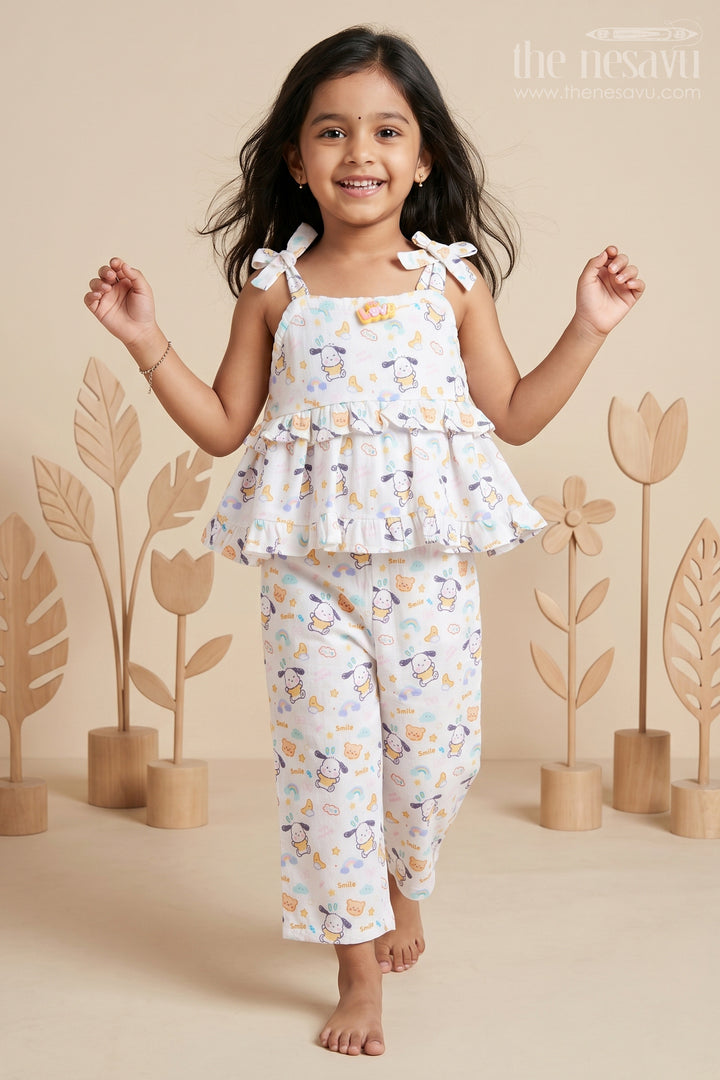 Girls Fashionable Sharara Set in Soft Muslin with Digital Print and Ruffle Top Design