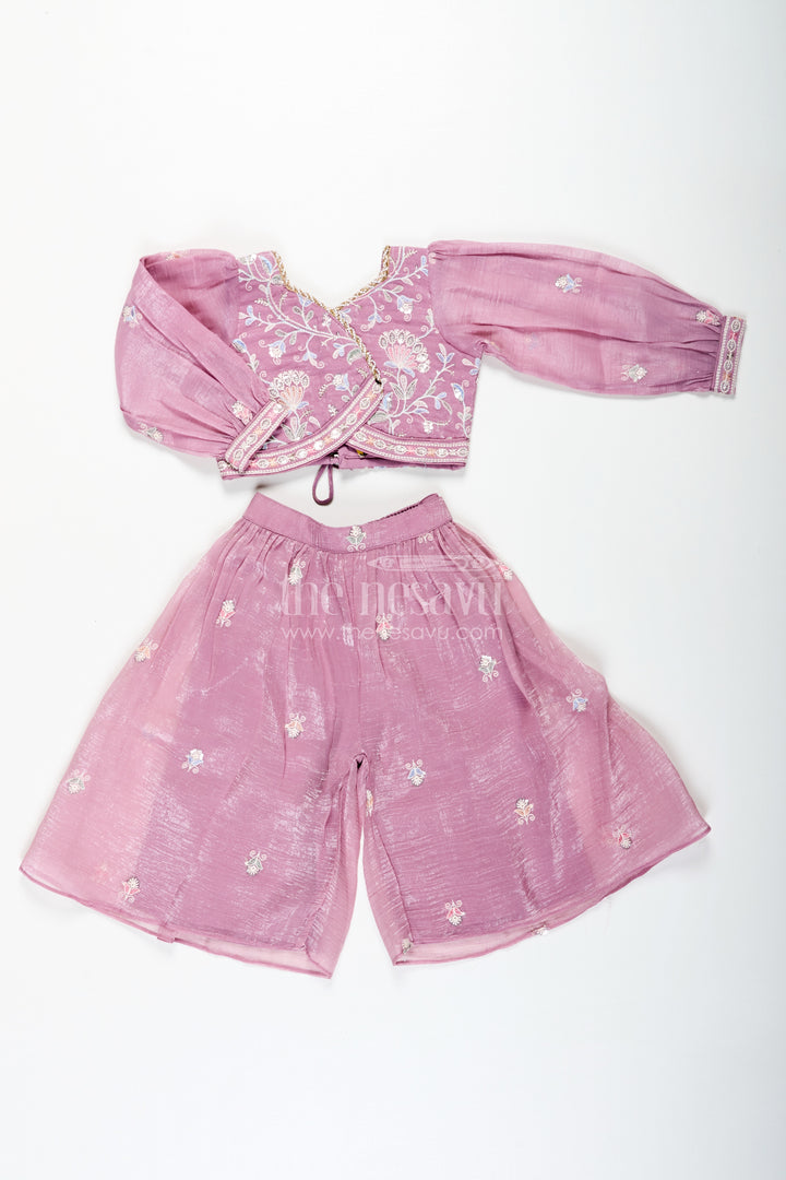 Sharara Purple Set for Girls in Organza with Sequence Thread Embroidery and Long Sleeve Top