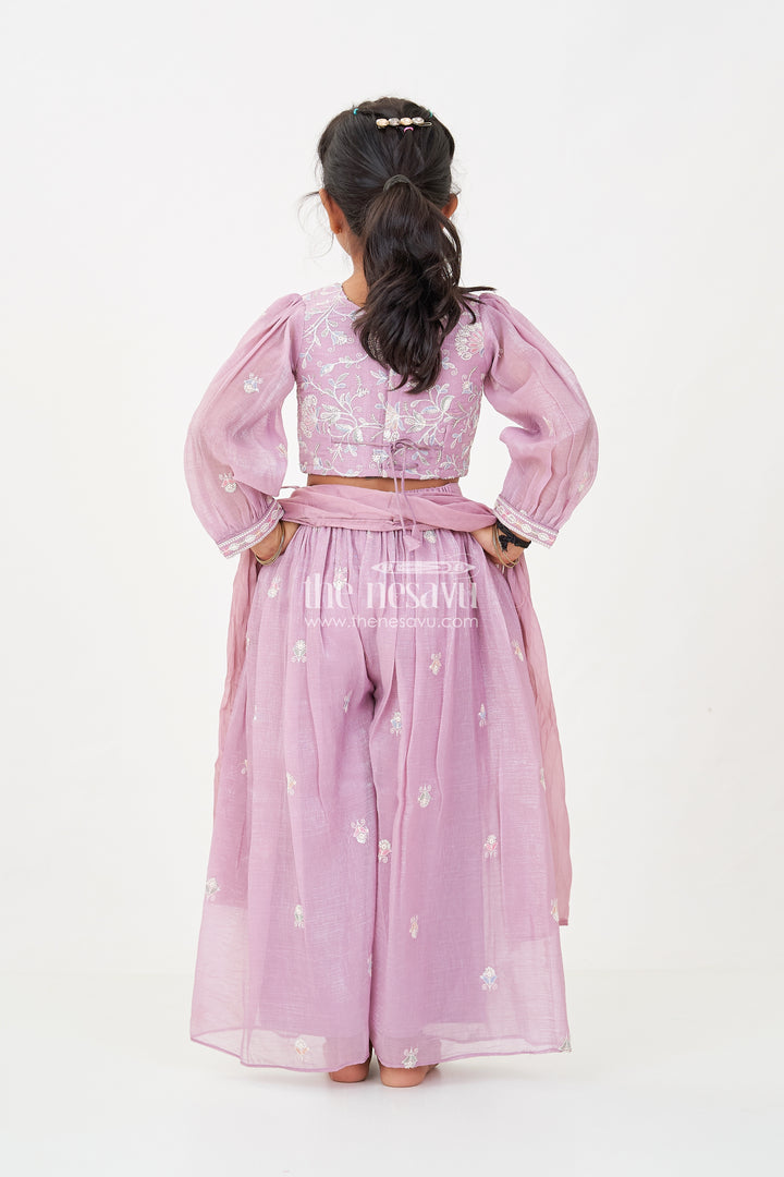 Sharara Purple Set for Girls in Organza with Sequence Thread Embroidery and Long Sleeve Top