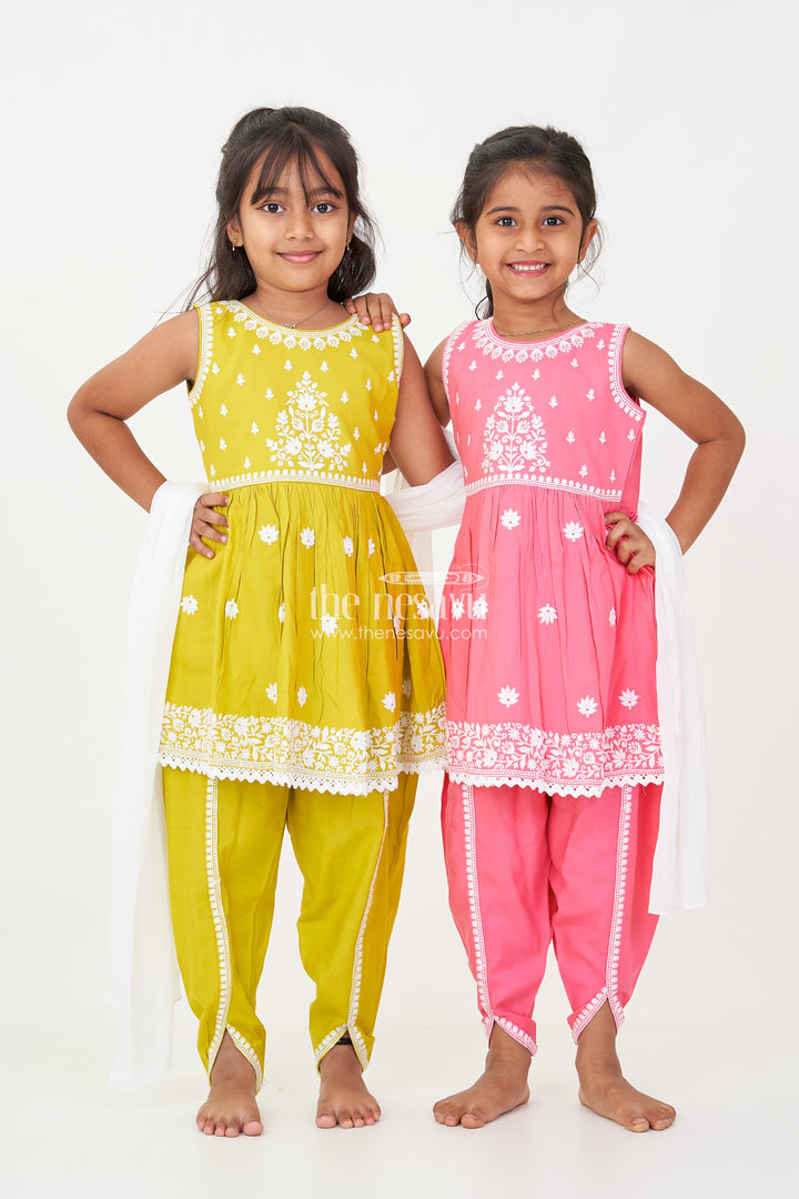 Girls green color sharara Set with White Thread Embroidery and Matching Dupatta for Festive Wear