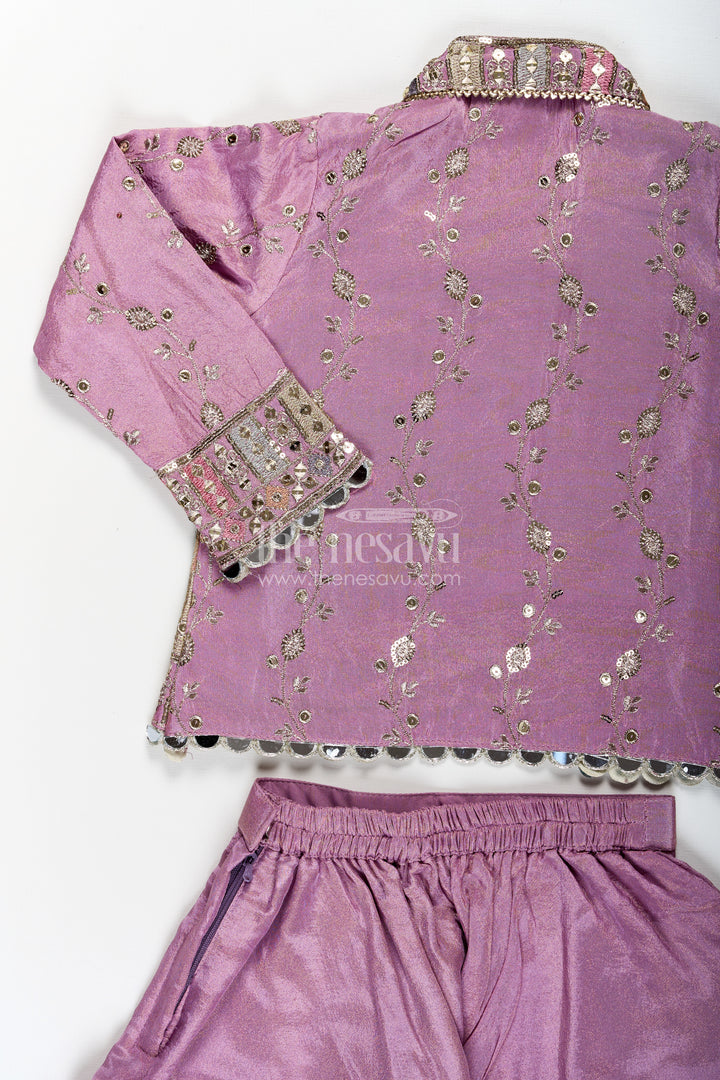 Girls Purple Sharara Set with Embroidered Jacket in Viscose Tissue and Matching Plazo