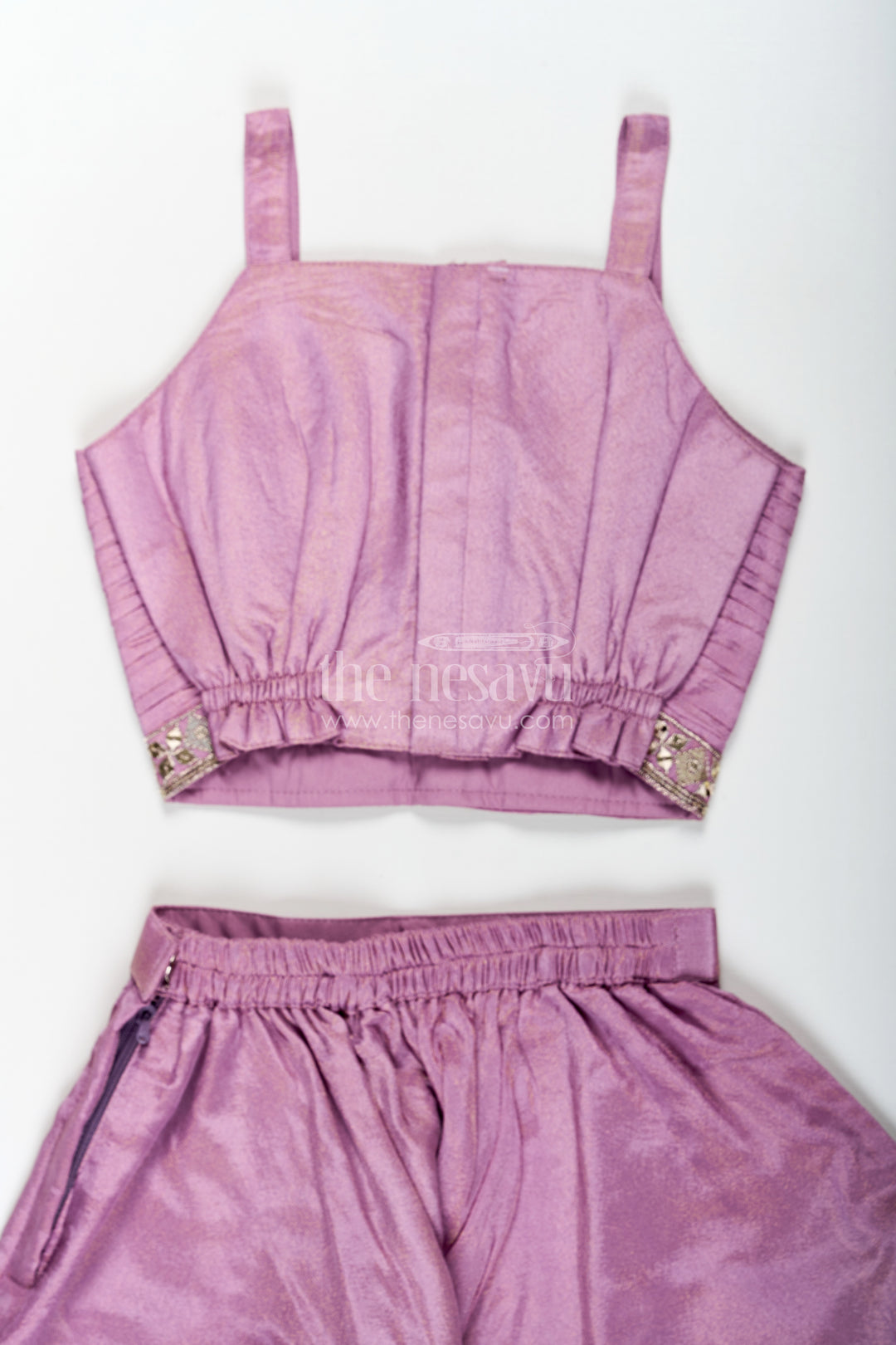 Girls Purple Sharara Set with Embroidered Jacket in Viscose Tissue and Matching Plazo