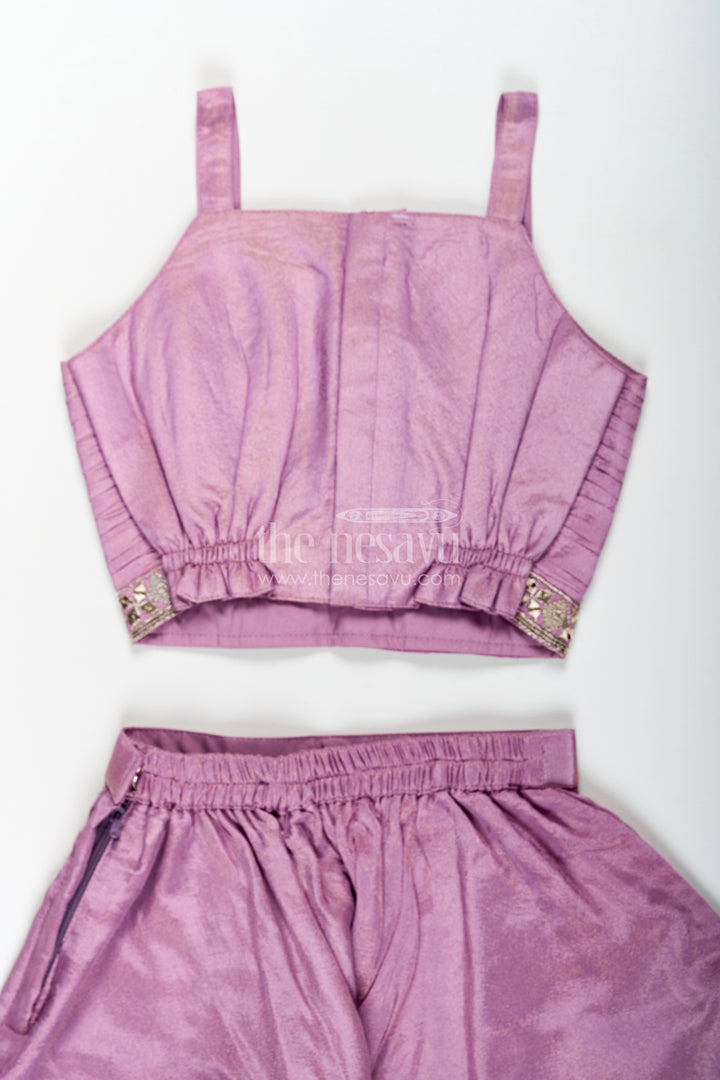 Girls Purple Sharara Set with Embroidered Jacket in Viscose Tissue and Matching Plazo