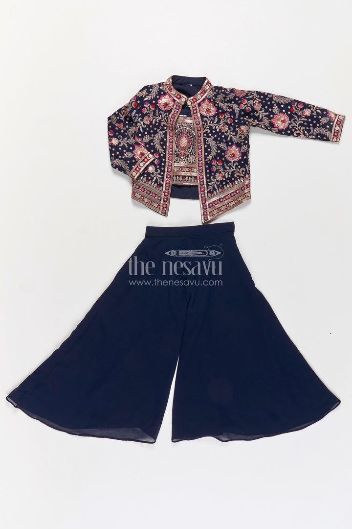 Girls Party Wear Western Dresses in Georgette with Designer Embroidered Jacket and Wide Leg Plazo