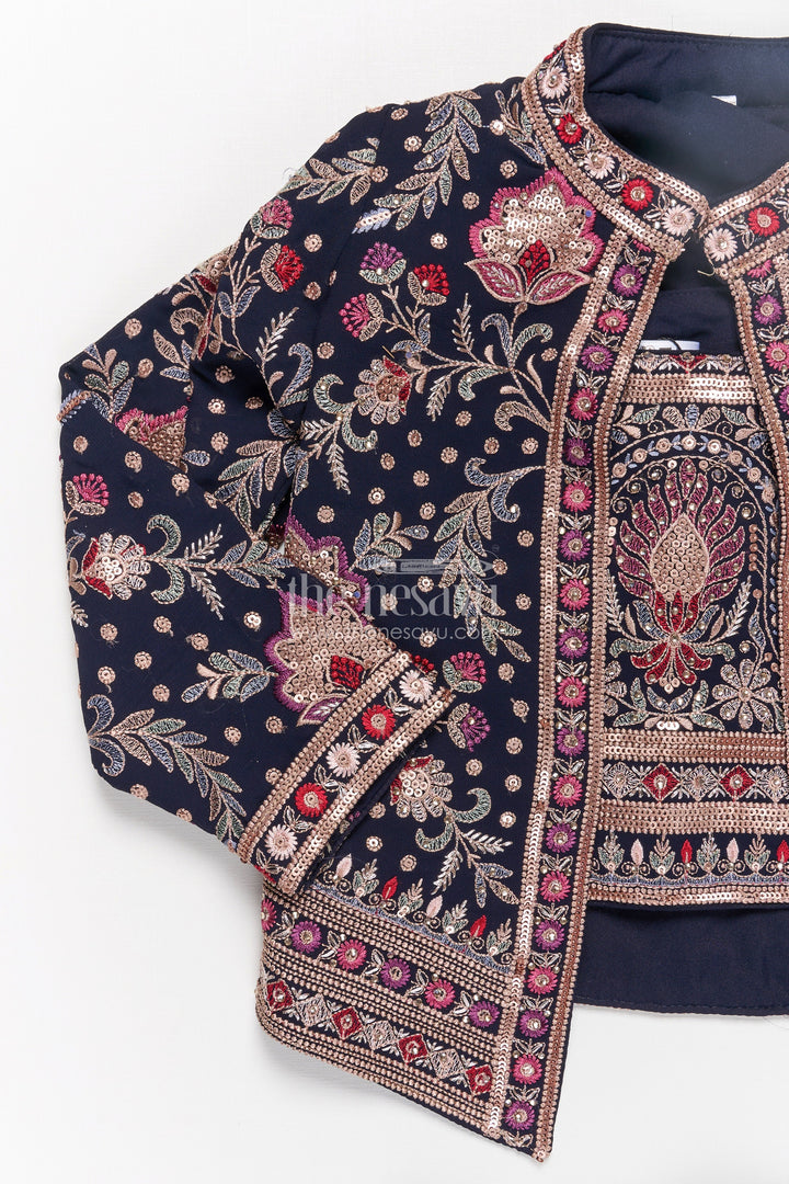 Girls Party Wear Western Dresses in Georgette with Designer Embroidered Jacket and Wide Leg Plazo