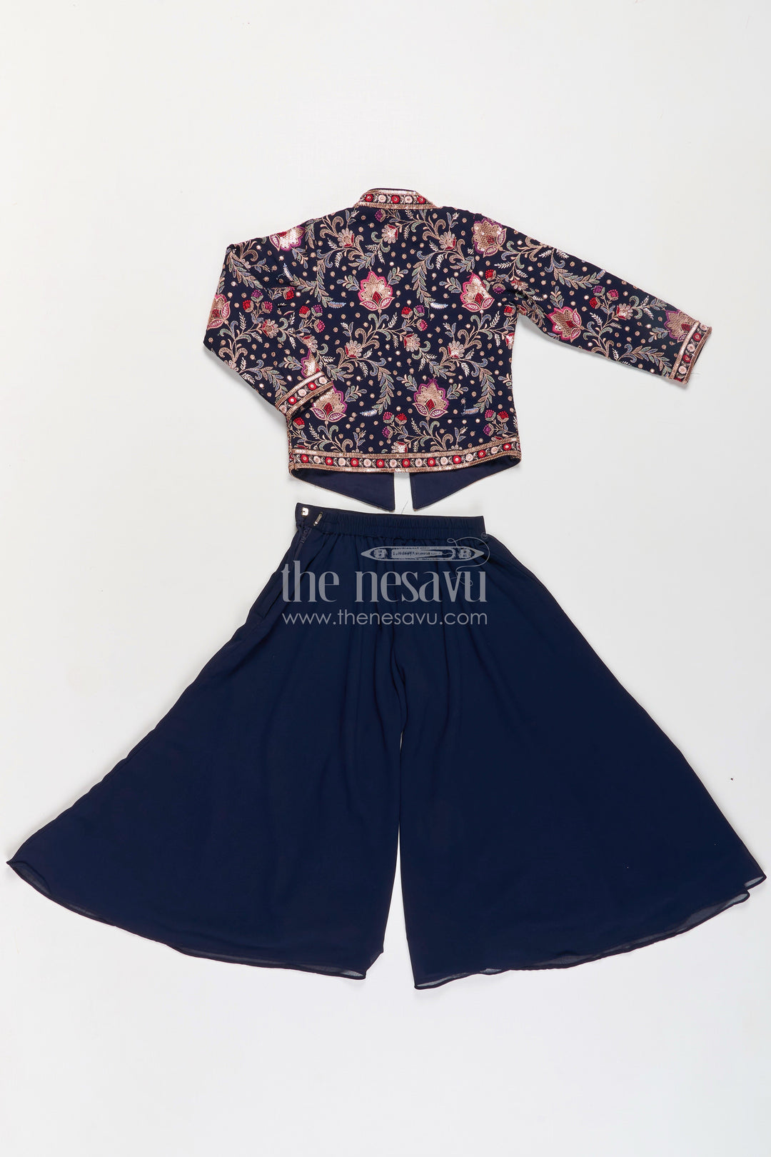 Girls Party Wear Western Dresses in Georgette with Designer Embroidered Jacket and Wide Leg Plazo