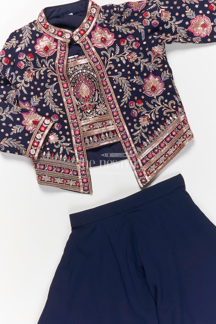 Girls Party Wear Western Dresses in Georgette with Designer Embroidered Jacket and Wide Leg Plazo