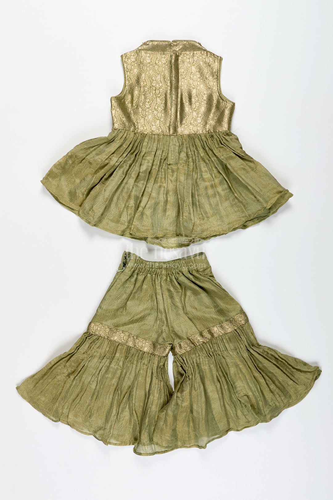 Girls Green Sharara Set With Dupatta Ethnic Festive Wear In Organza For Kids