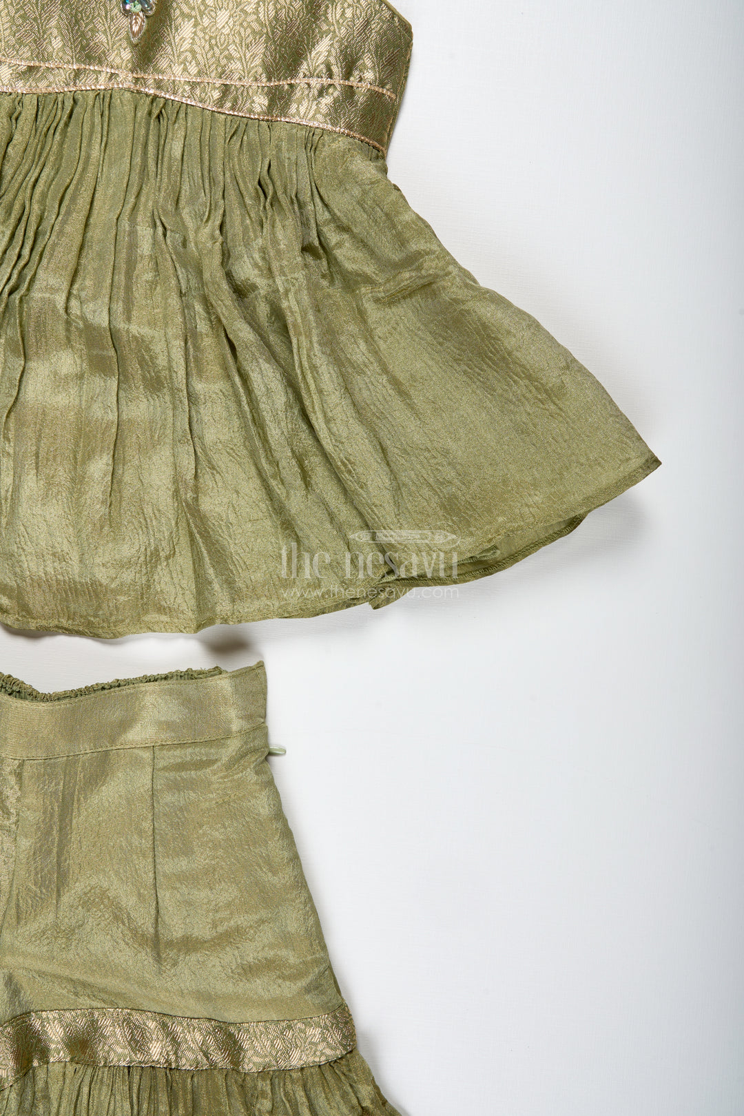 Girls Green Sharara Set With Dupatta Ethnic Festive Wear In Organza For Kids