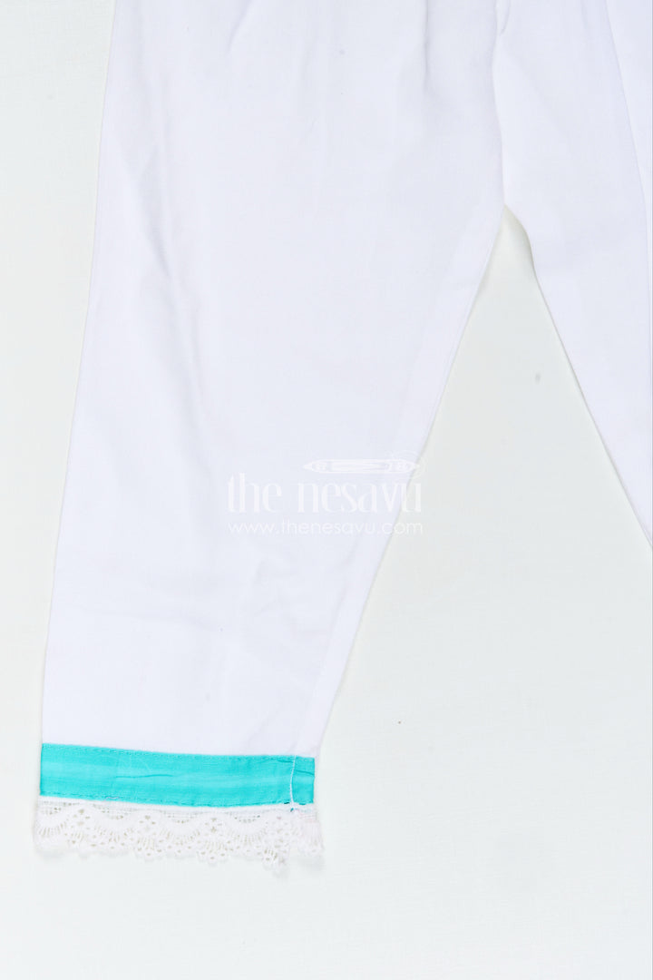 Girls Casual Smart Dresses in Cotton with Turquoise Embroidered Sleeveless Top and White Pants