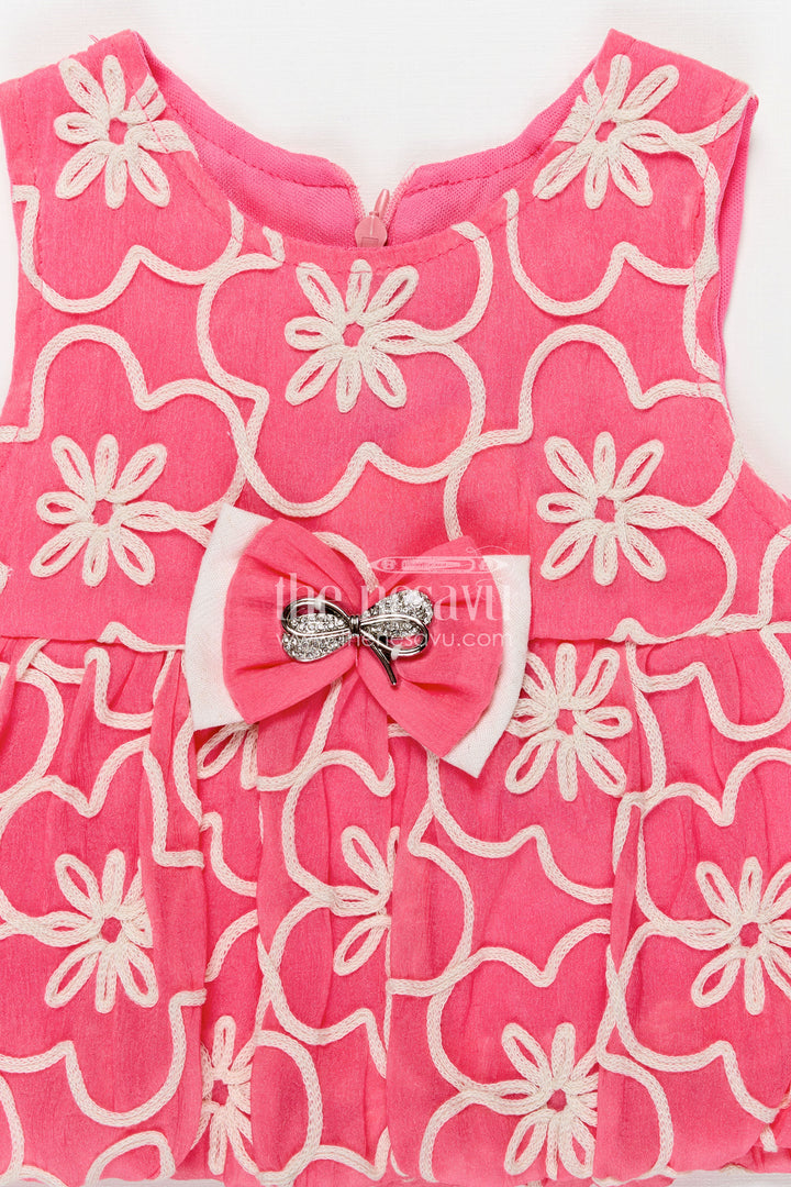 Girls Casual Dresses Online Pink Embroidered Cotton Top with White Pants and Cute Bow Accents