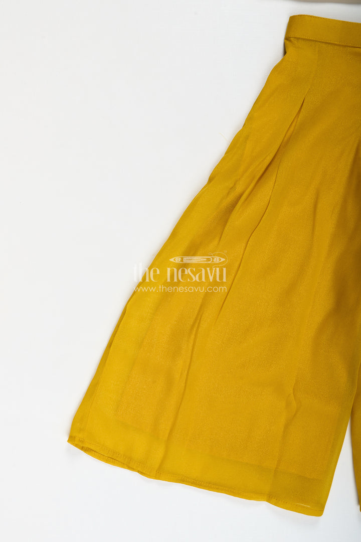 Girls Ethnic Set for Parties in Mustard Yellow Georgette with Embroidered Yoke and Palazzo Pants