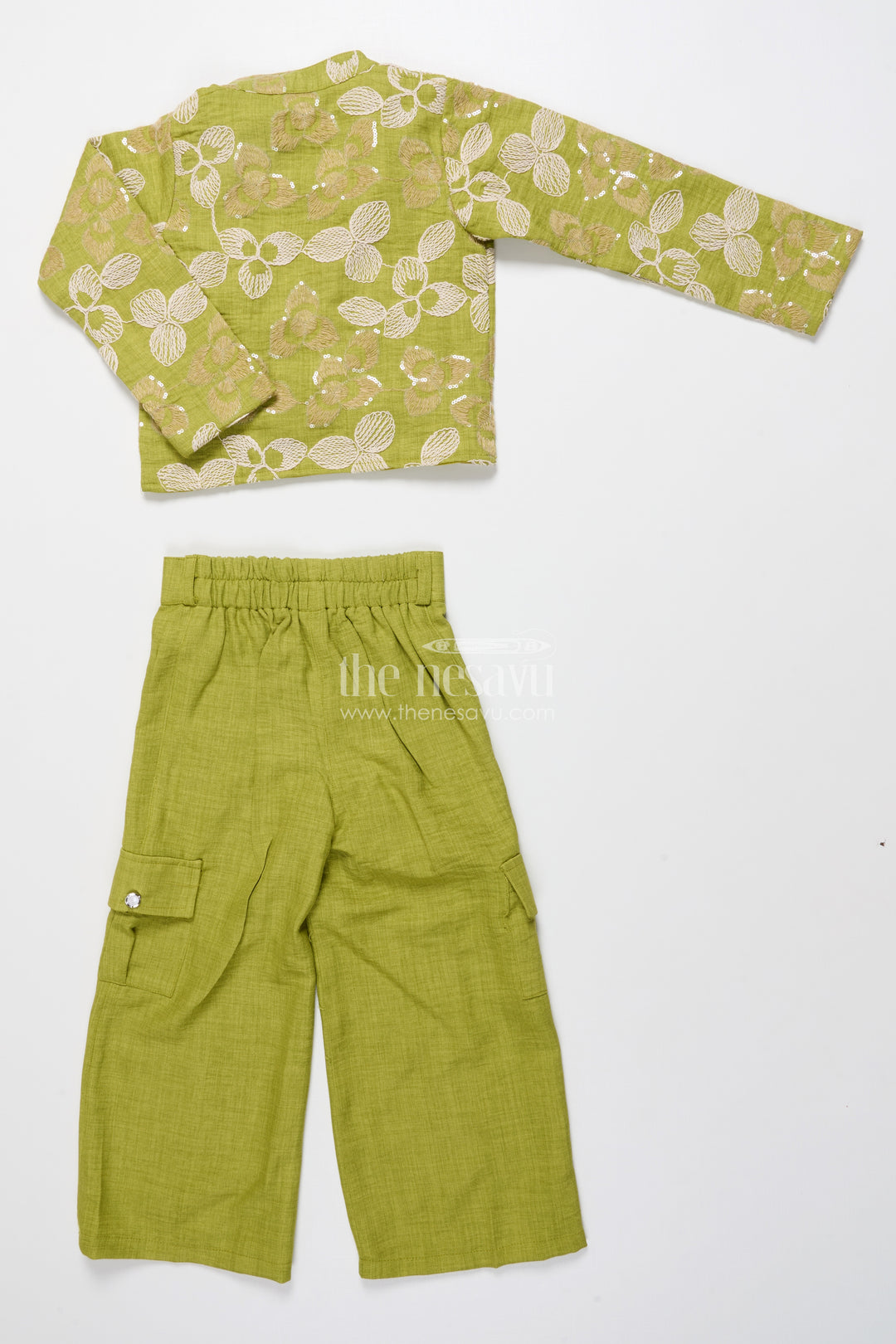 Floral Embroidered Girls Co-Ord Set with Jacket Perfect for Ethnic School Events and Festive Days