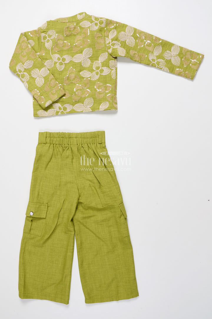 Floral Embroidered Girls Co-Ord Set with Jacket Perfect for Ethnic School Events and Festive Days