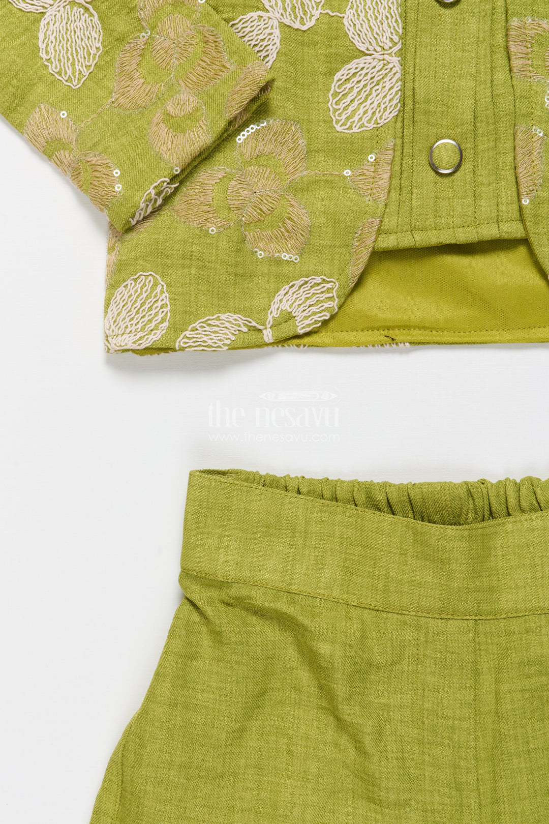 Floral Embroidered Girls Co-Ord Set with Jacket Perfect for Ethnic School Events and Festive Days