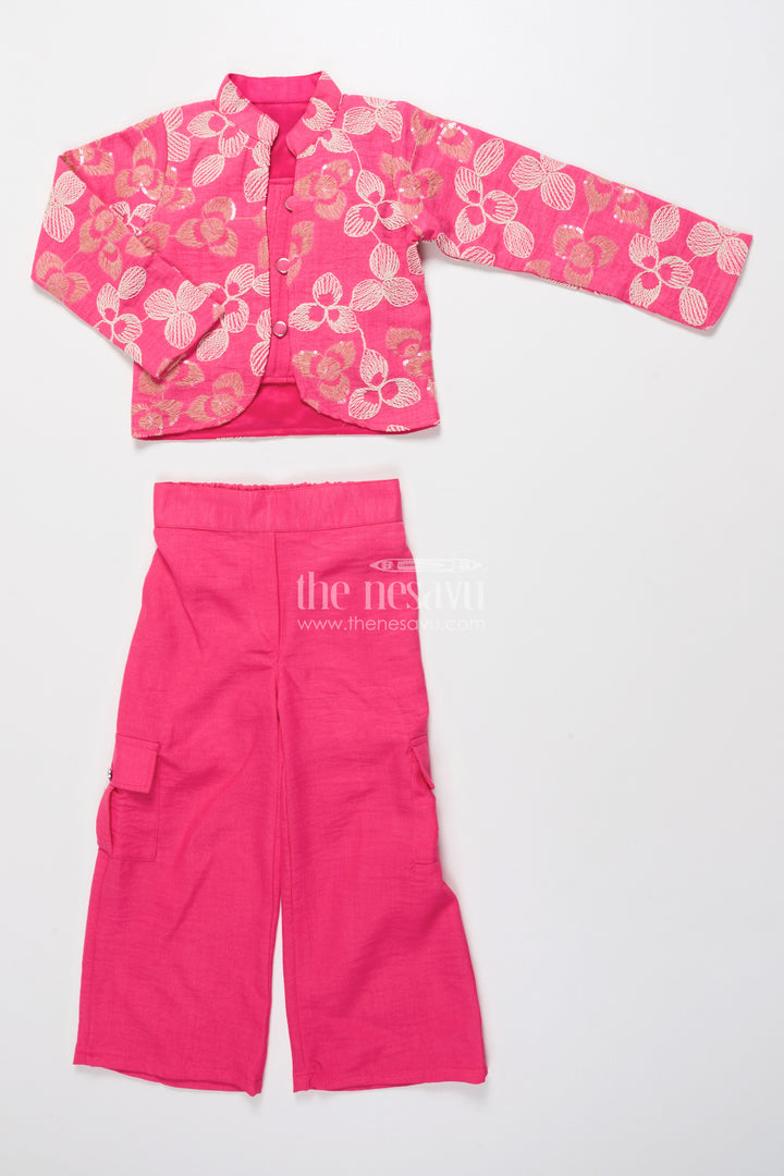 Girls Embroidered Co-Ord Set with Jacket for Ethnic Functions and Festive Parties