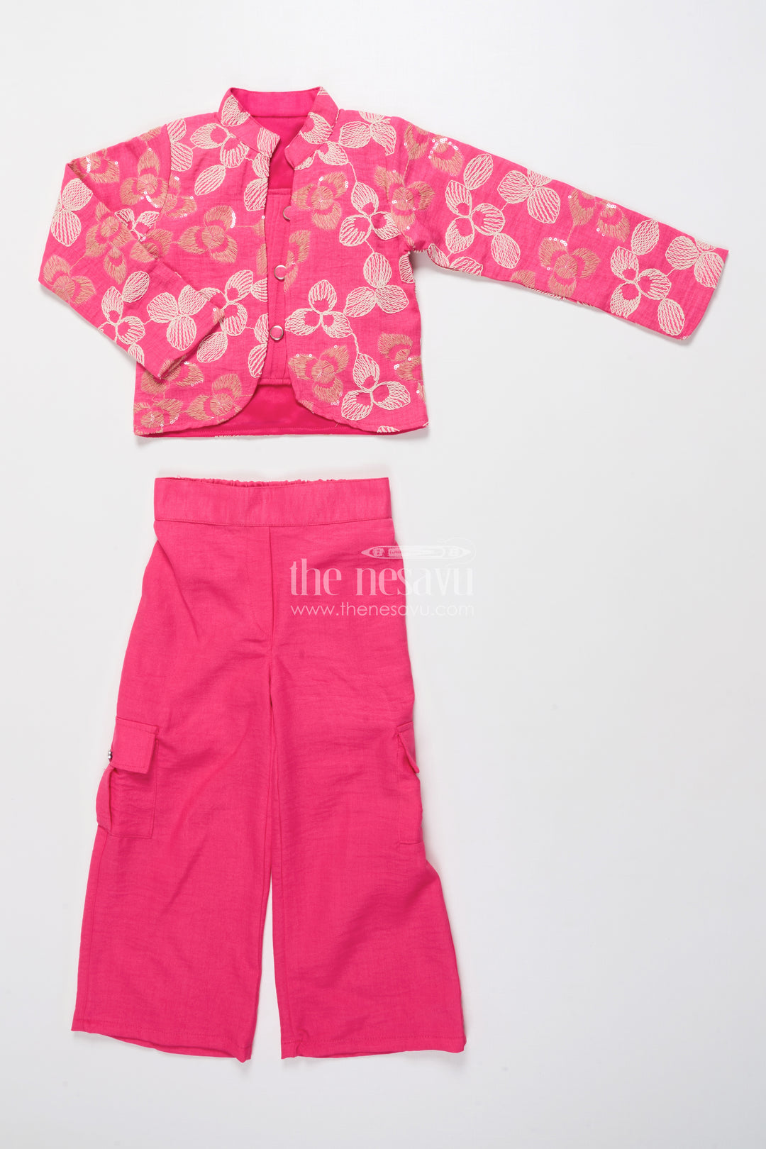 Girls Embroidered Co-Ord Set with Jacket for Ethnic Functions and Festive Parties