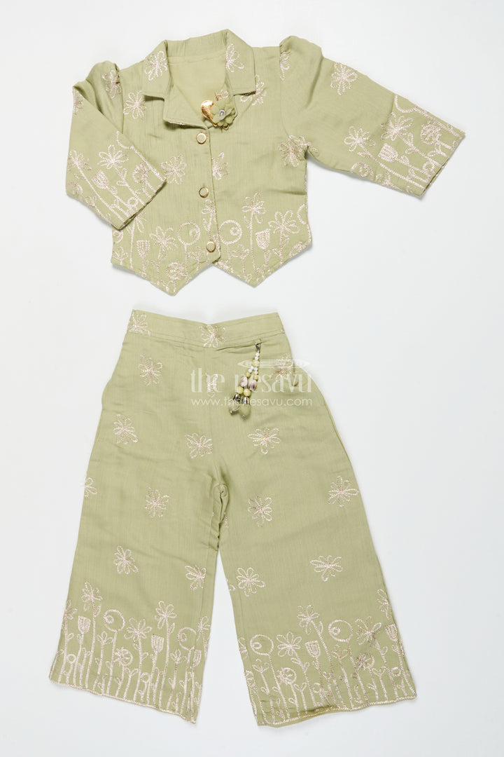 Girls Ethnic Co-Ord Set with Zari Embroidery for Festive and School Events