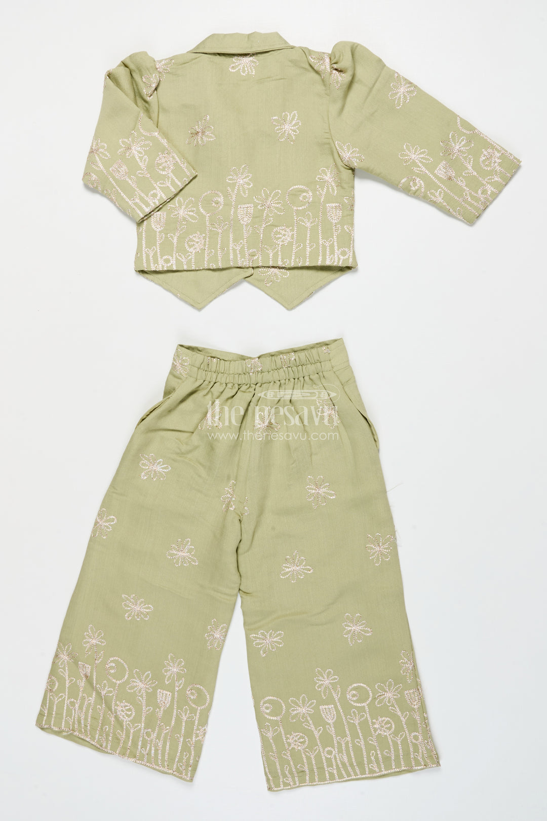 Girls Ethnic Co-Ord Set with Zari Embroidery for Festive and School Events