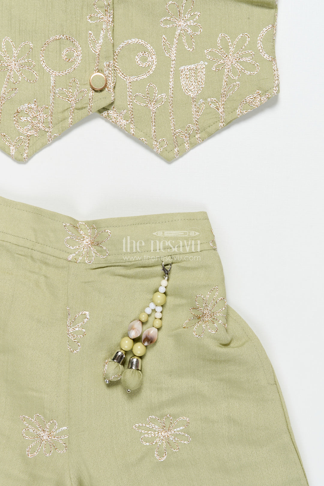 Girls Ethnic Co-Ord Set with Zari Embroidery for Festive and School Events