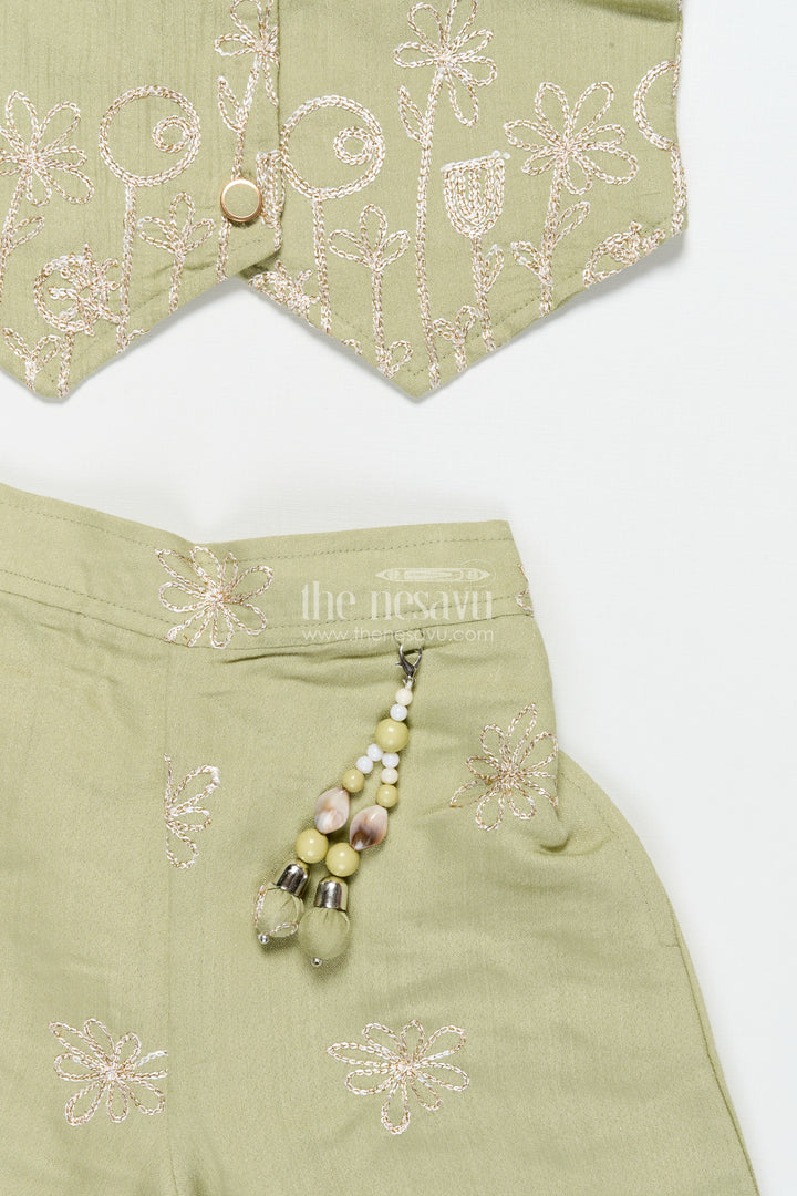 Girls Ethnic Co-Ord Set with Zari Embroidery for Festive and School Events