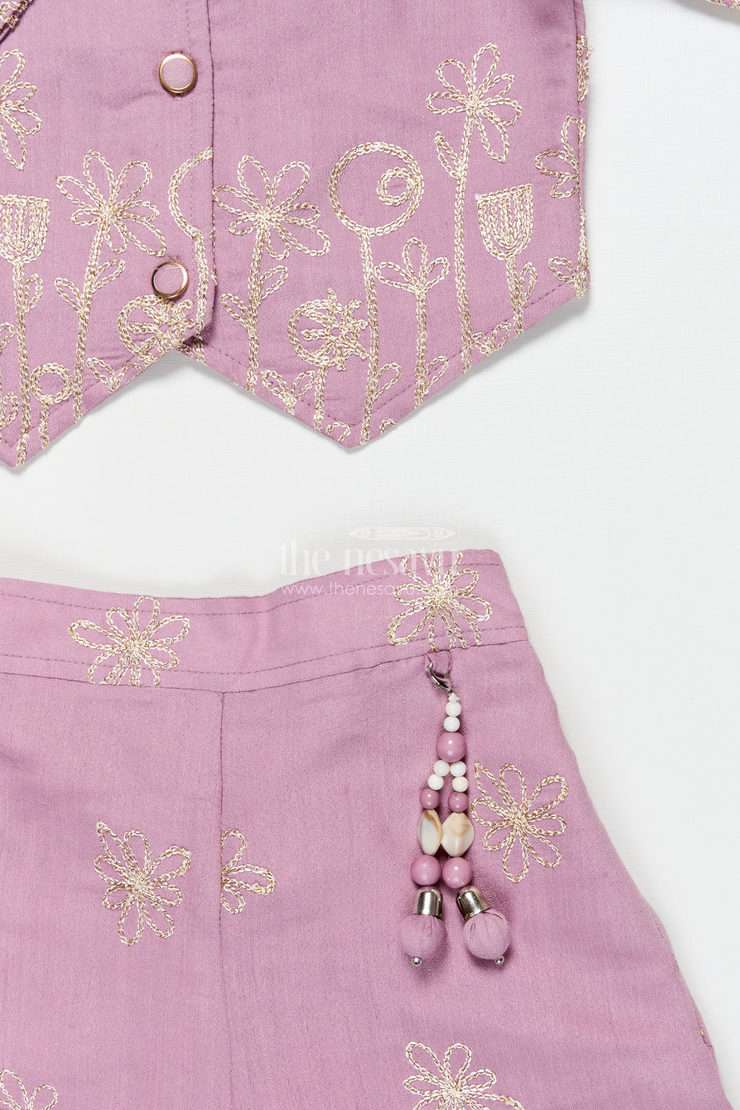 Girls Festive Co-Ord Set in Rayon with Zari Embroidery for Celebrations