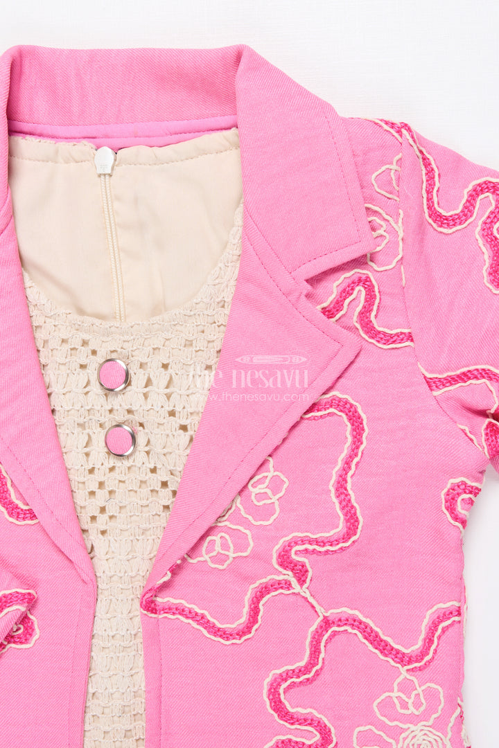 Girls Floral Embroidered Co-Ord Set with Lapel Jacket for Ethnic Day and Functions