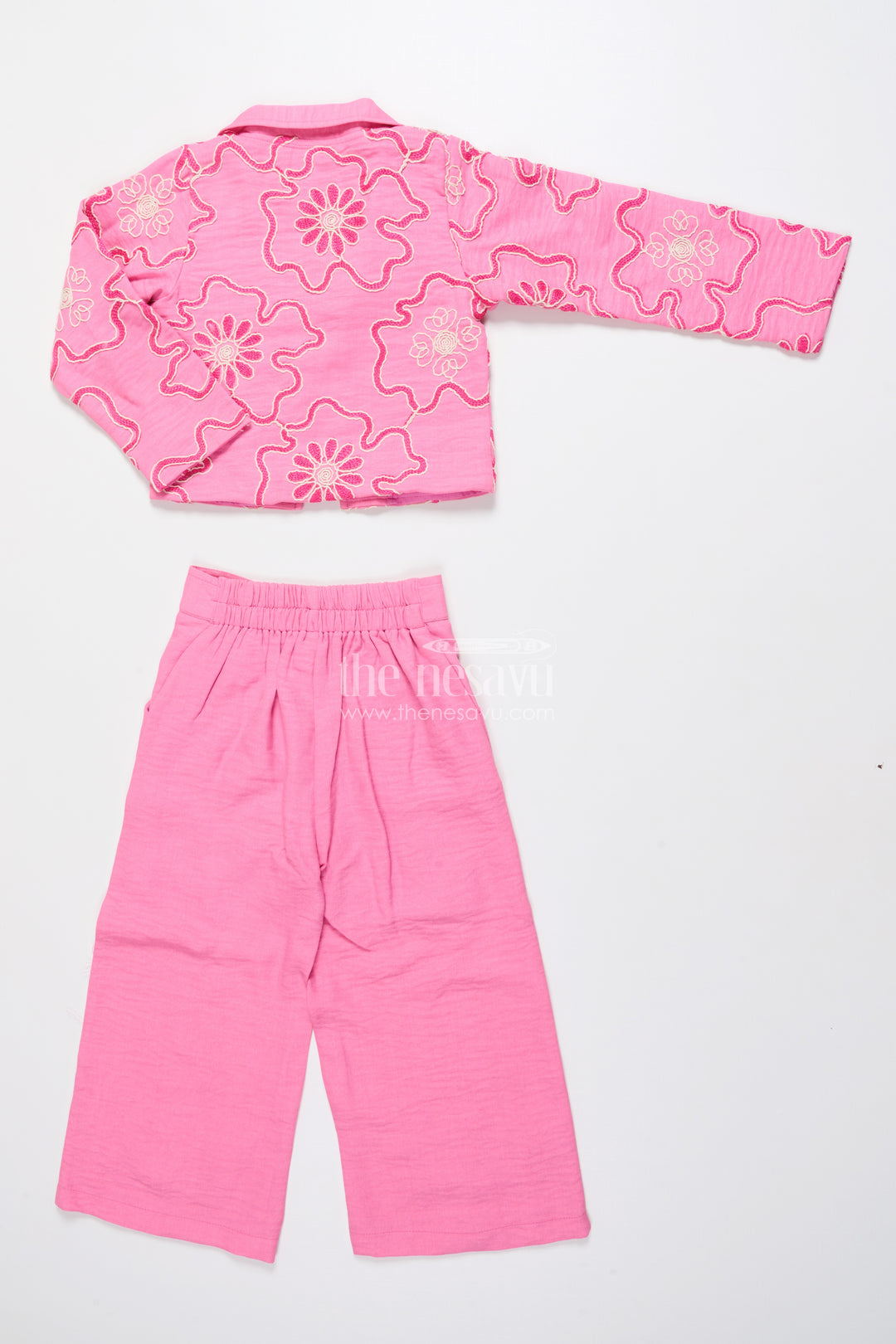 Girls Floral Embroidered Co-Ord Set with Lapel Jacket for Ethnic Day and Functions