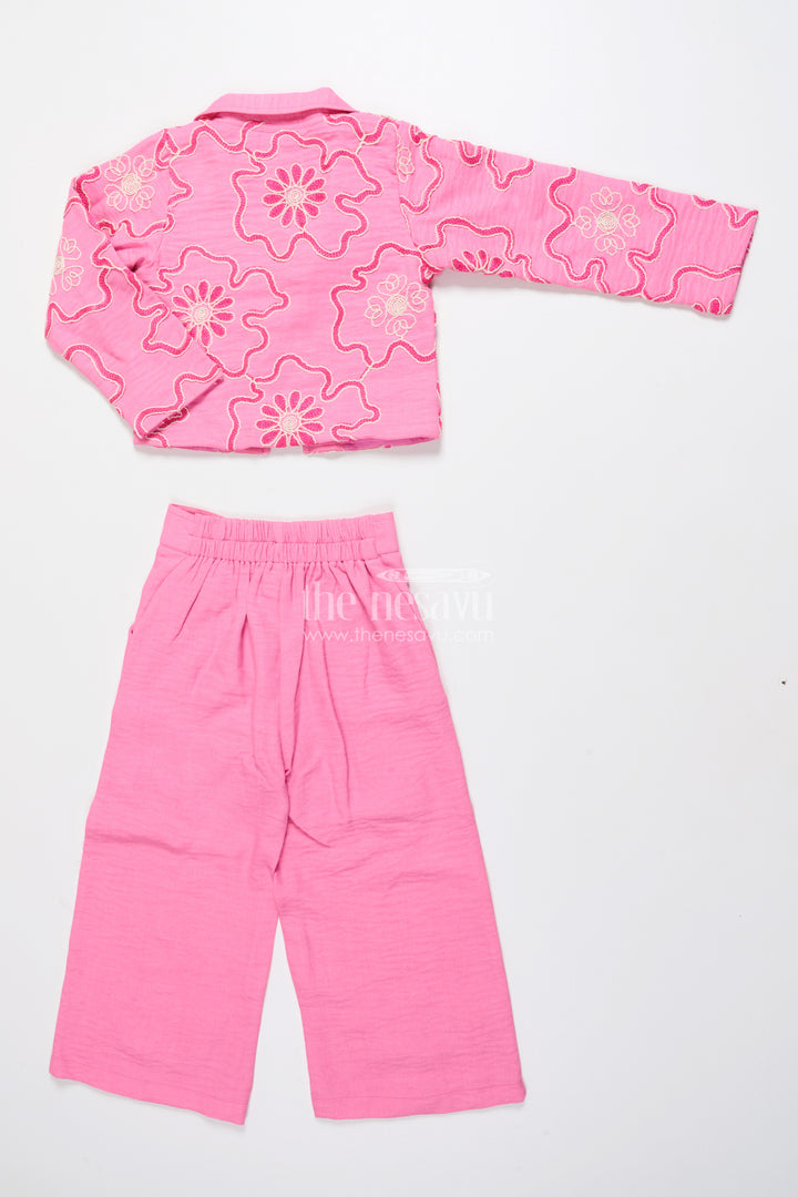 Girls Floral Embroidered Co-Ord Set with Lapel Jacket for Ethnic Day and Functions