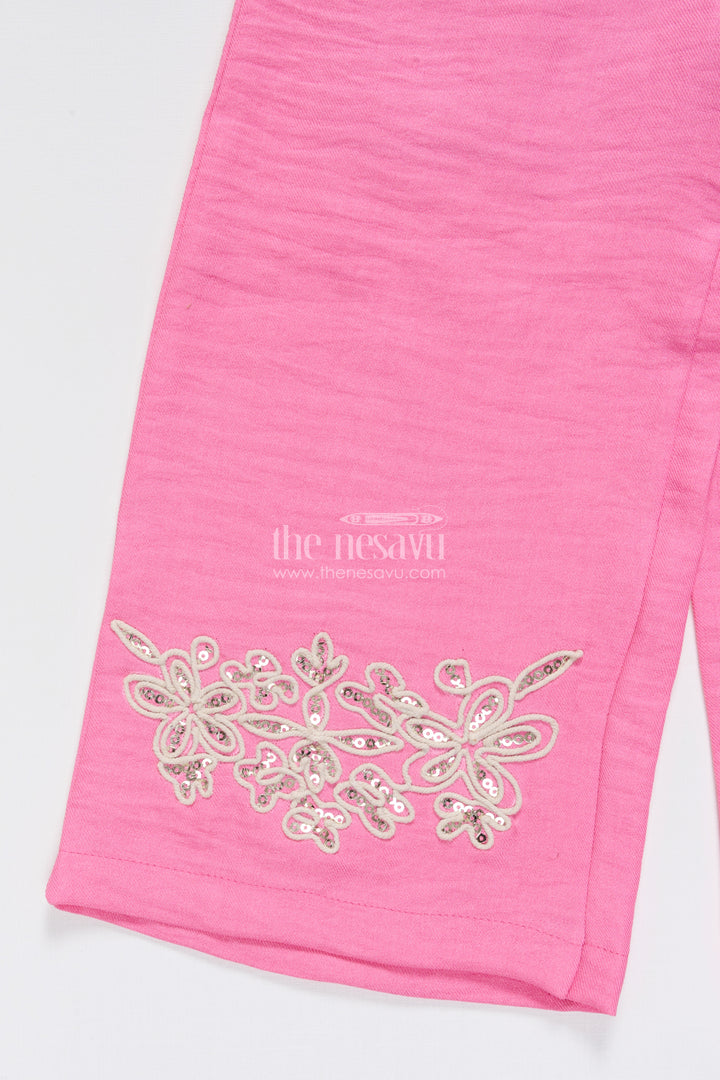 Girls Floral Embroidered Co-Ord Set with Lapel Jacket for Ethnic Day and Functions