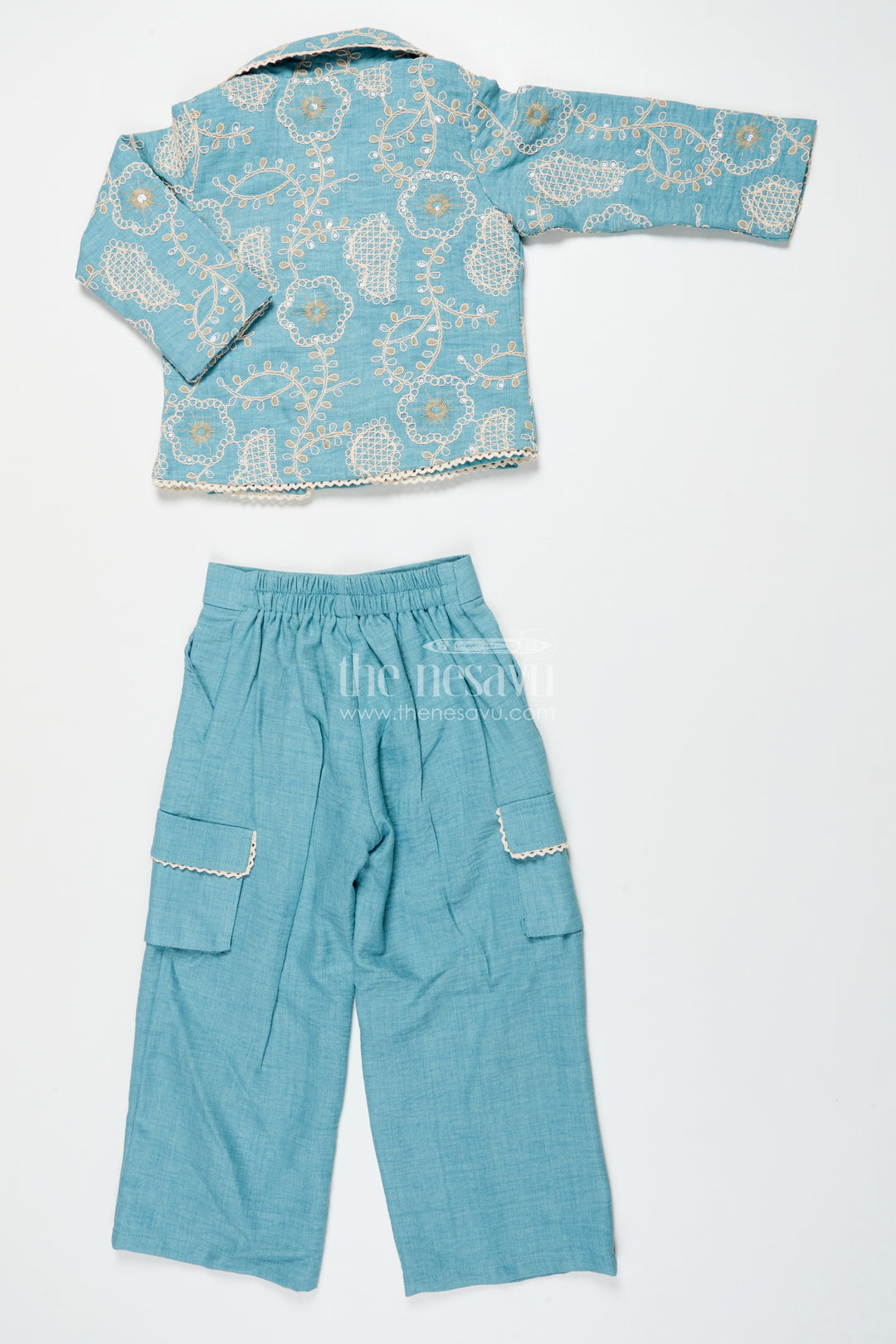 Girls Co-Ord Set with Thread Embroidery for Festive Events and School Programs