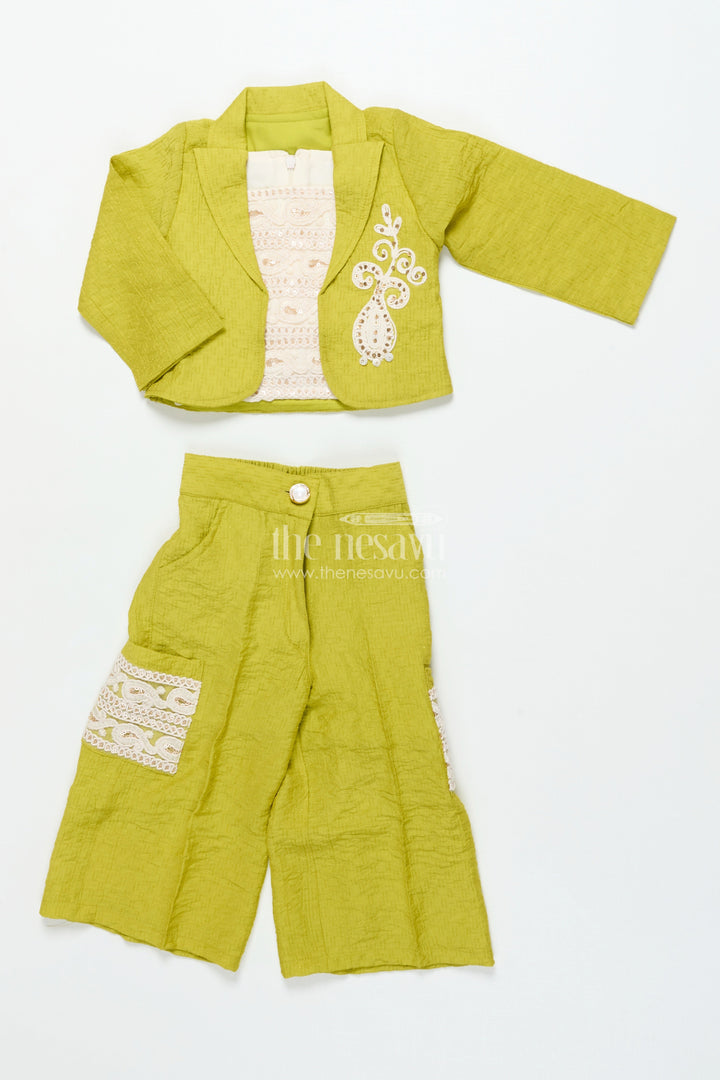 Girls Festive Co-Ord Set with Thread Embroidery for Cultural Occasions