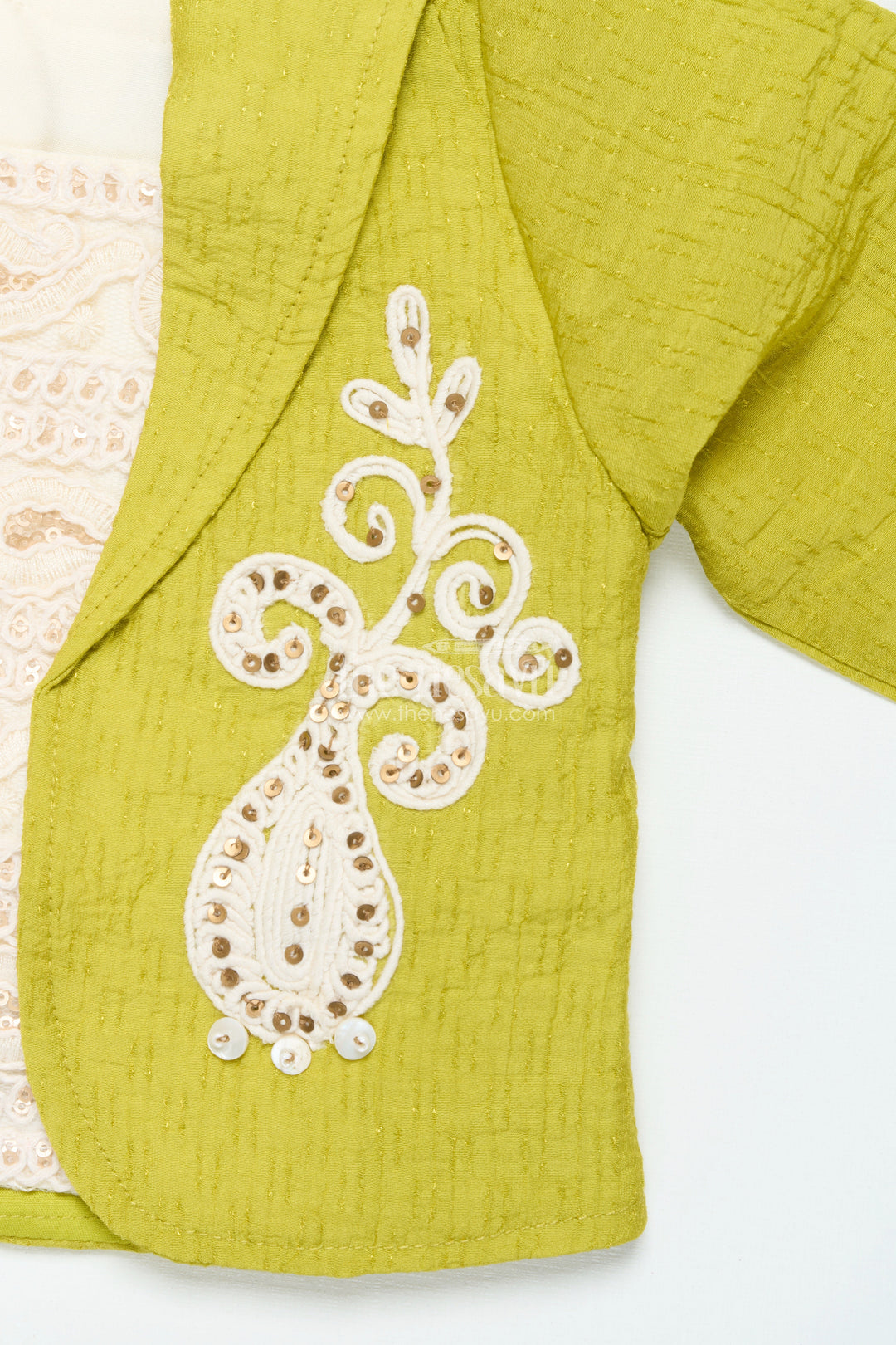 Girls Festive Co-Ord Set with Thread Embroidery for Cultural Occasions