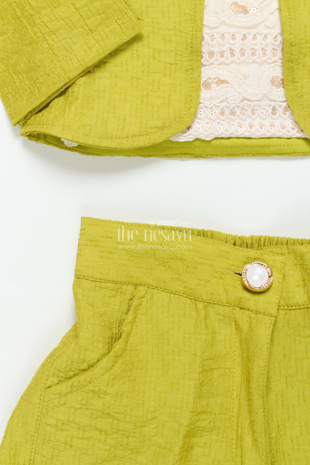 Girls Festive Co-Ord Set with Thread Embroidery for Cultural Occasions