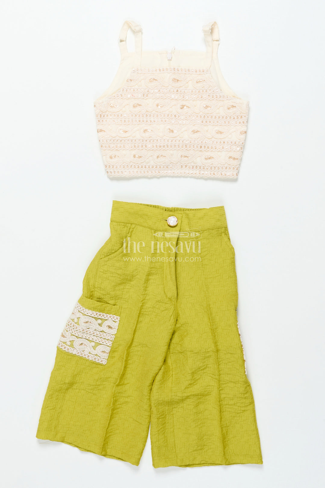 Girls Festive Co-Ord Set with Thread Embroidery for Cultural Occasions