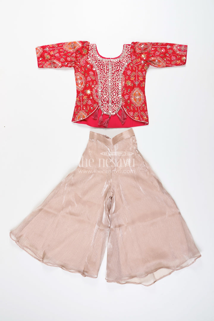 Girls plazo set with mirror embroidery jacket for festive celebrations