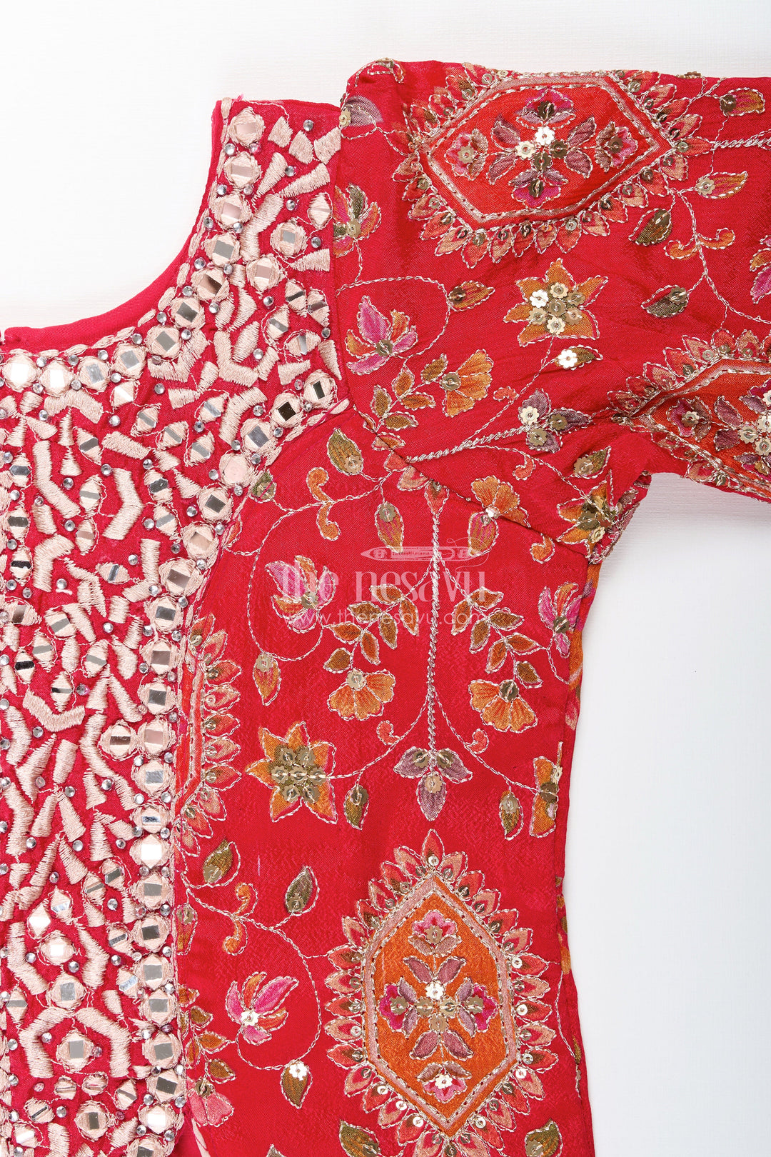 Girls plazo set with mirror embroidery jacket for festive celebrations