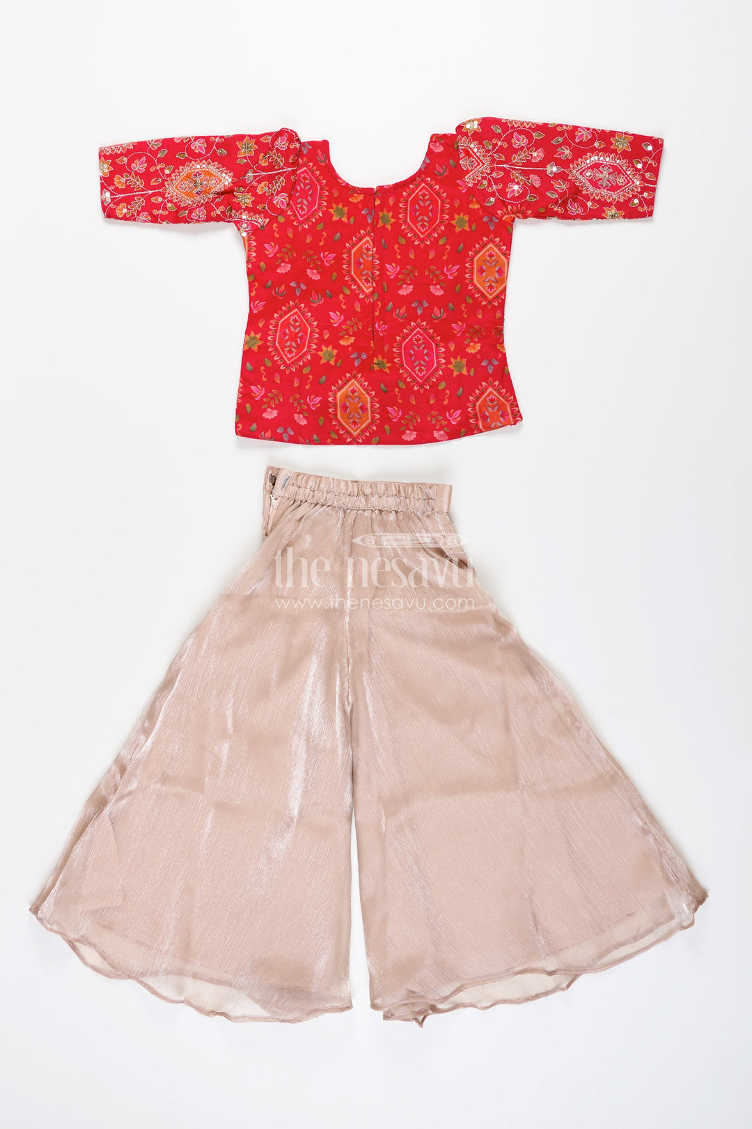 Girls plazo set with mirror embroidery jacket for festive celebrations