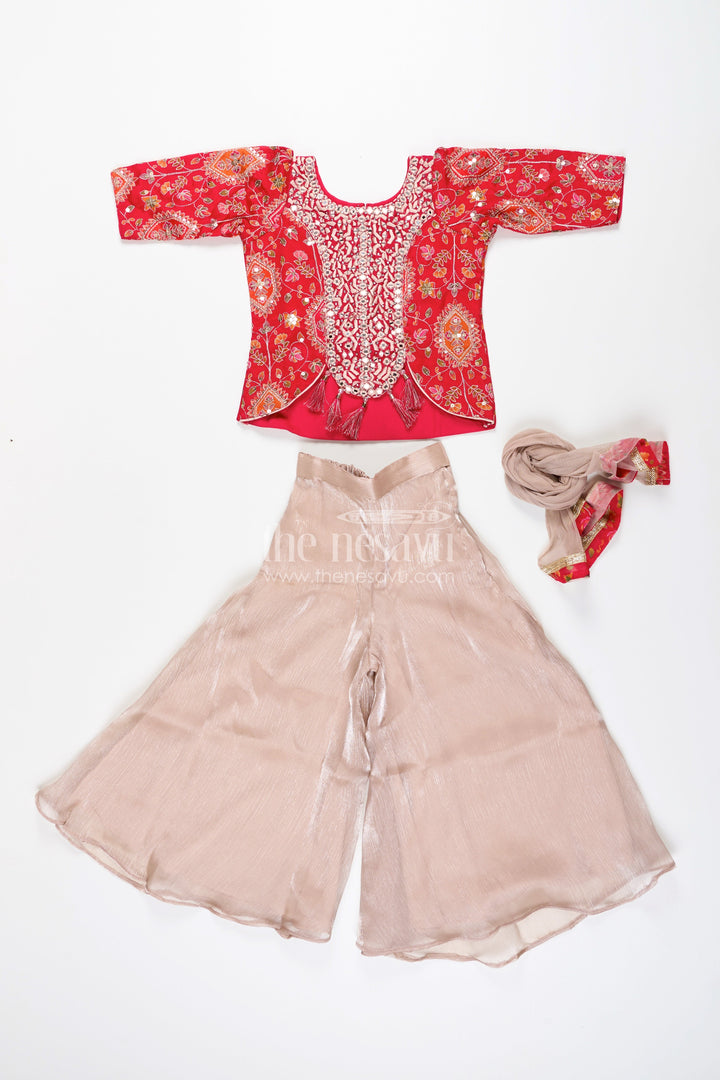Girls plazo set with mirror embroidery jacket for festive celebrations