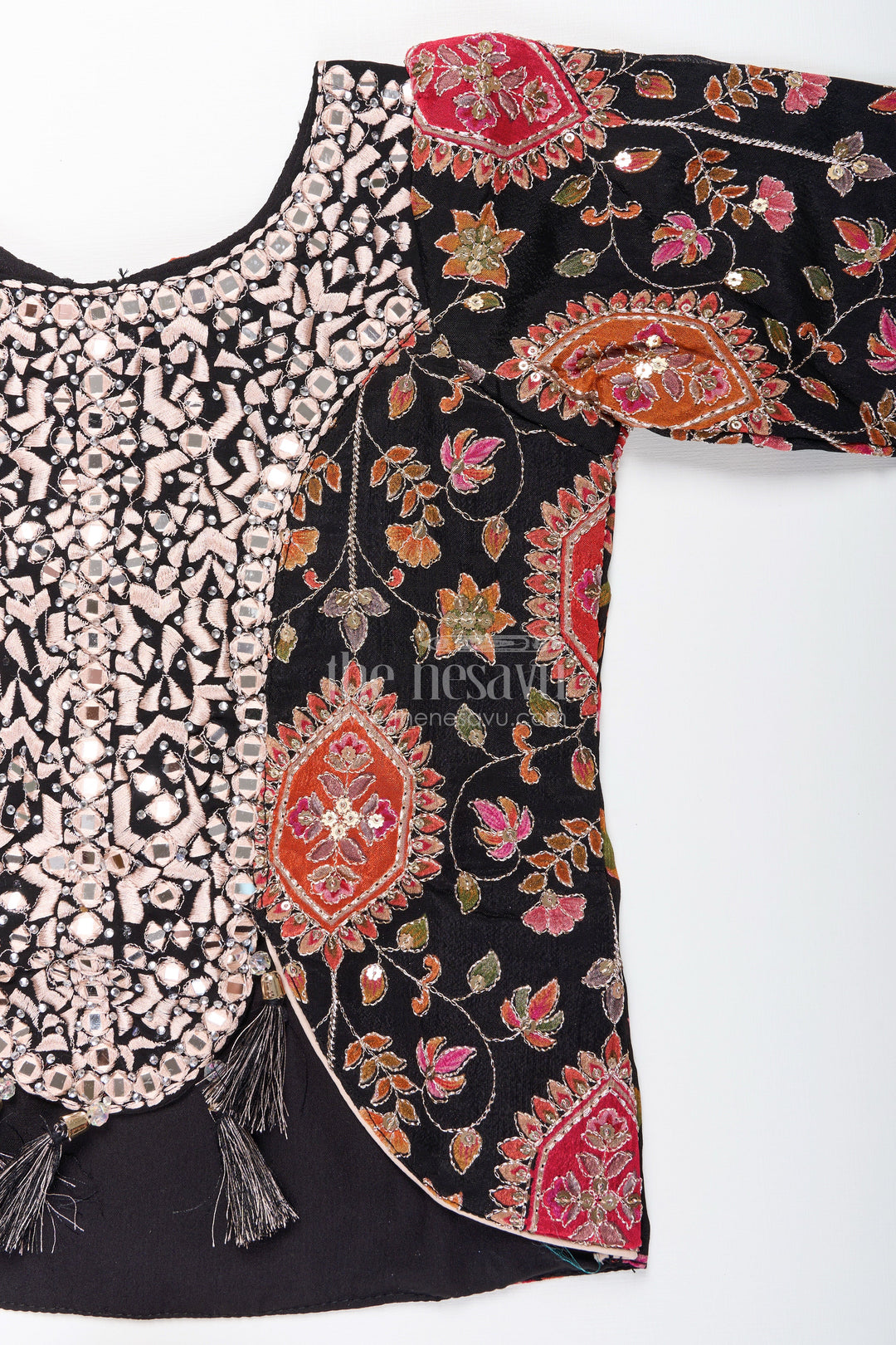 Traditional plazo set with mirror embroidery jacket for girls