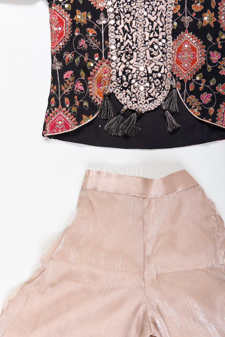 Traditional plazo set with mirror embroidery jacket for girls