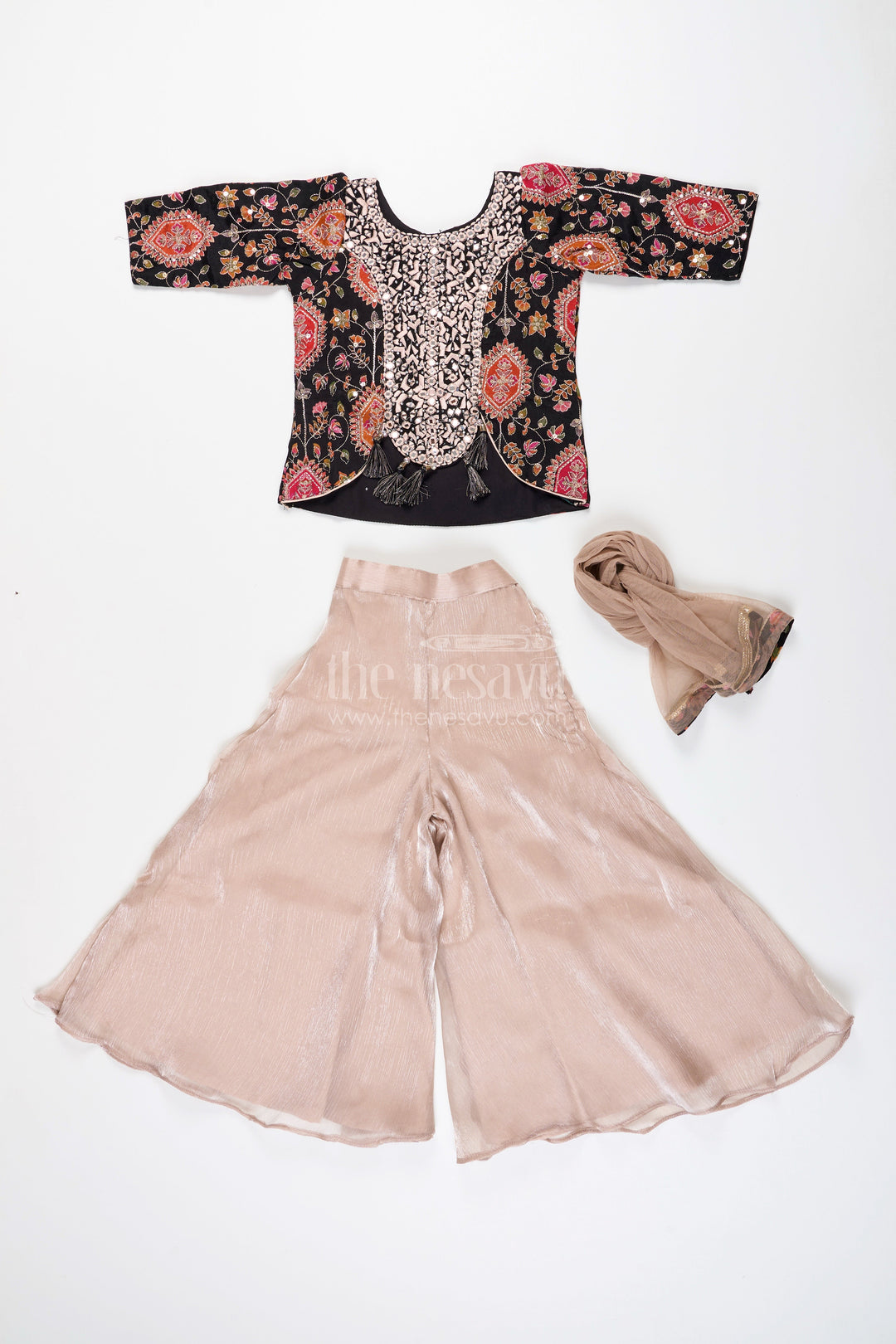 Traditional plazo set with mirror embroidery jacket for girls
