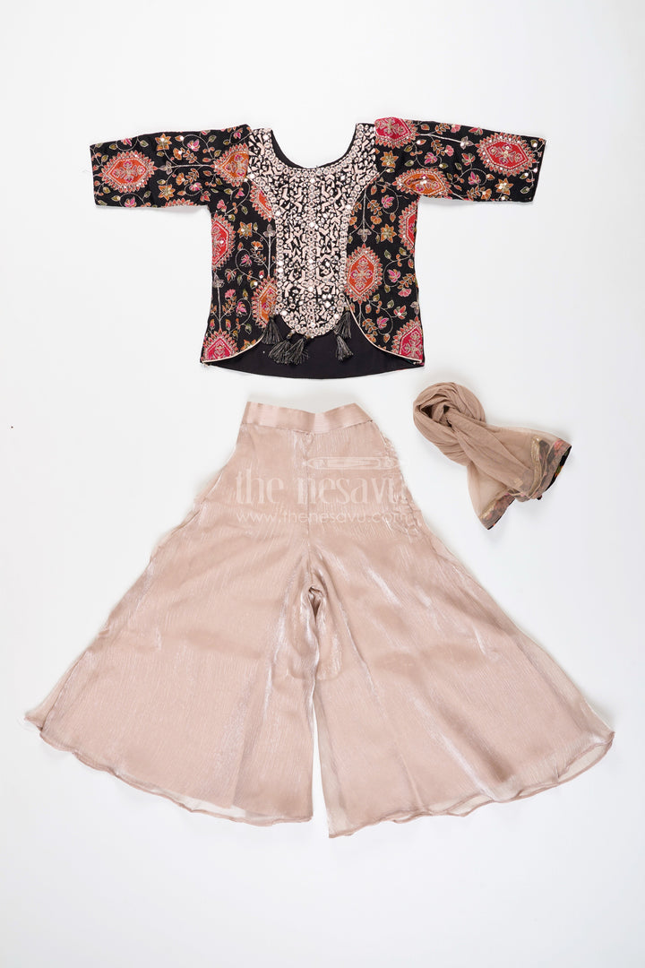 Traditional plazo set with mirror embroidery jacket for girls