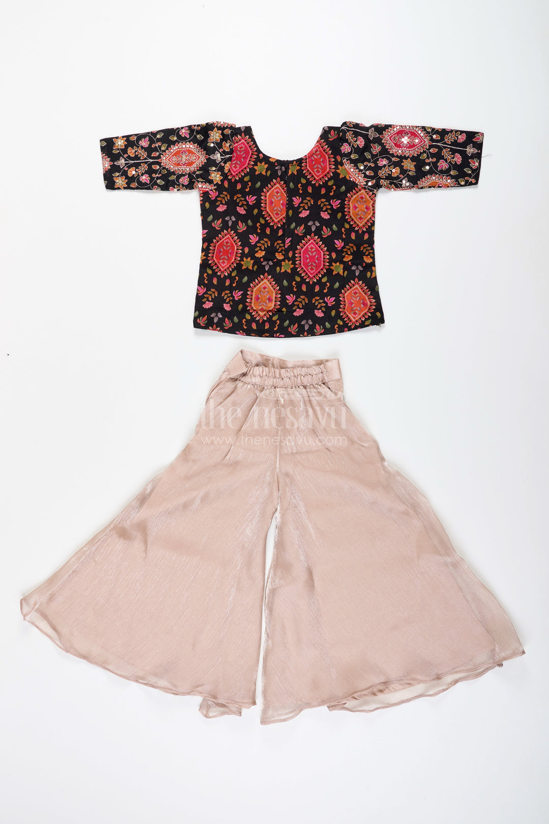 Traditional plazo set with mirror embroidery jacket for girls