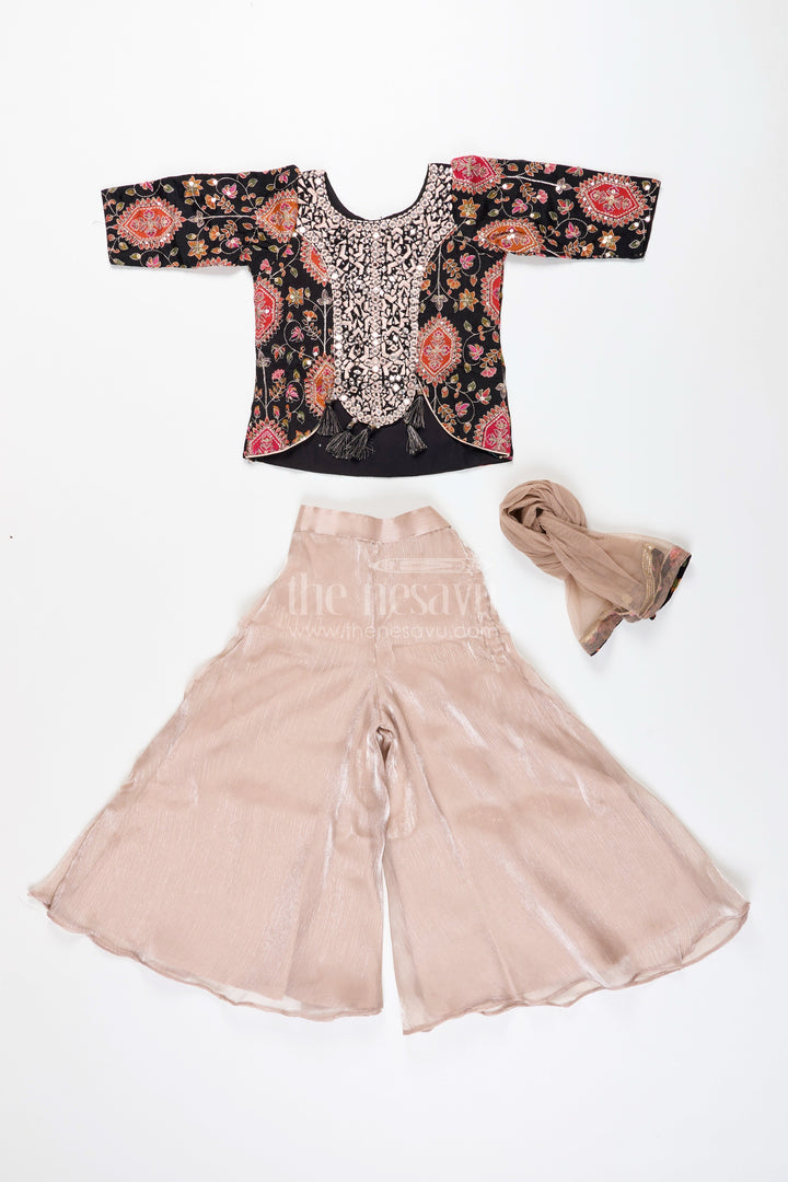 Traditional plazo set with mirror embroidery jacket for girls