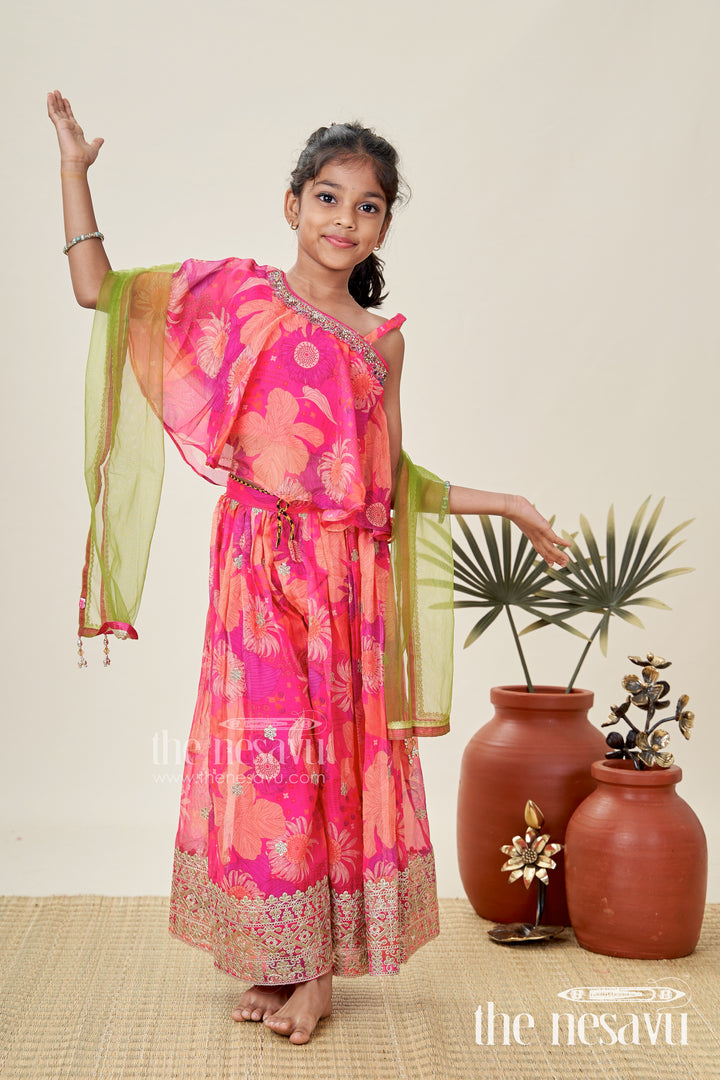 Ethnic Palazzo Pants Set For Girls Contemporary Style Printed Celebration Wear