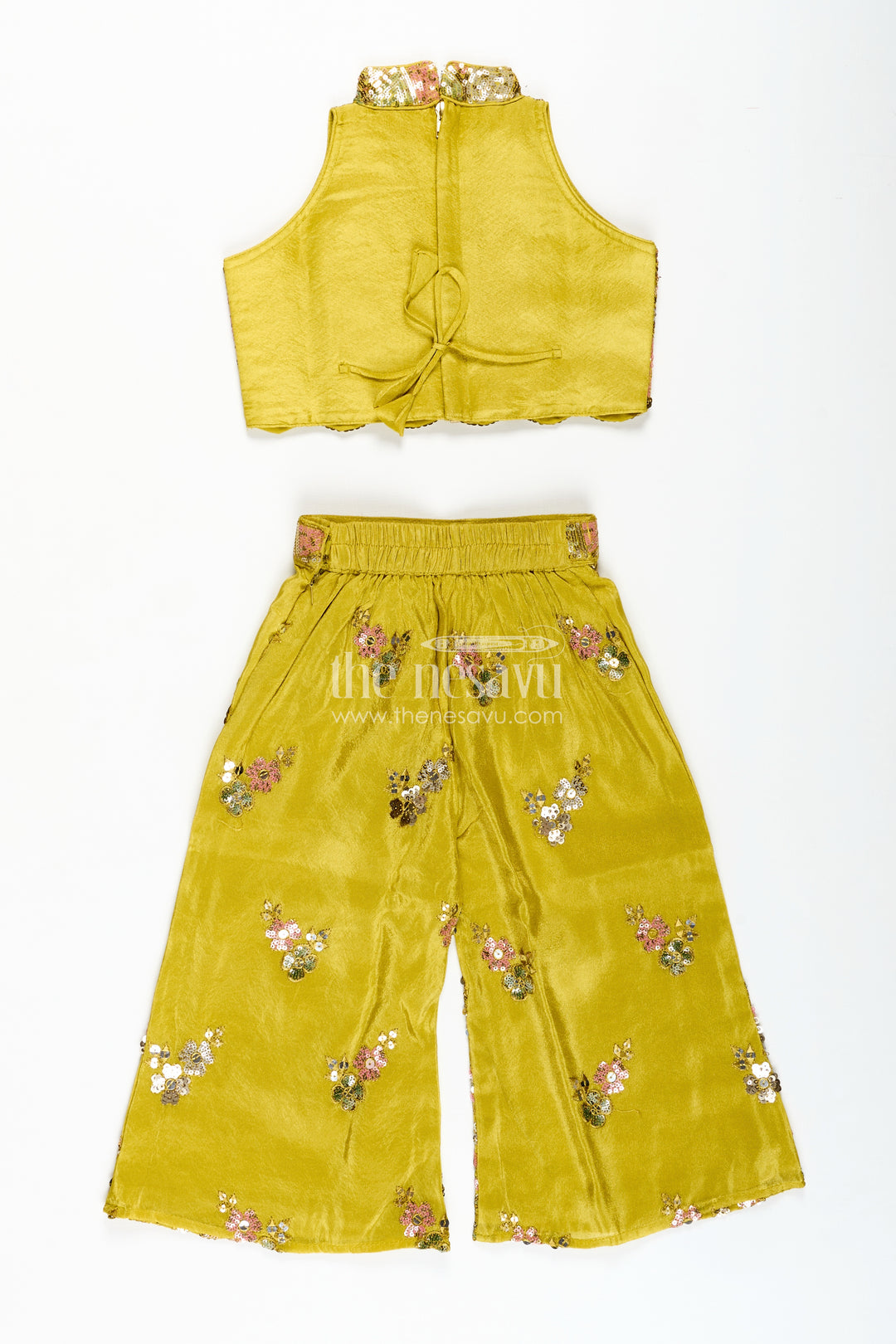 Girls Yellow Georgette Indo-Western Palazzo Set With Sequin Embroidery