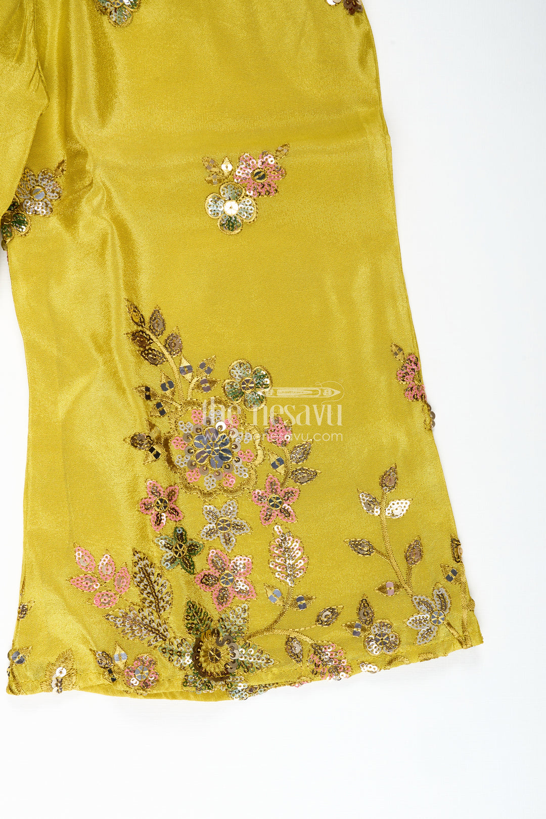 Girls Yellow Georgette Indo-Western Palazzo Set With Sequin Embroidery