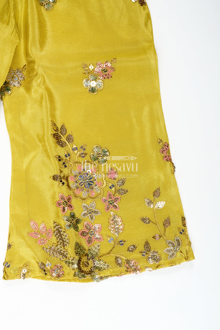 Girls Yellow Georgette Indo-Western Palazzo Set With Sequin Embroidery