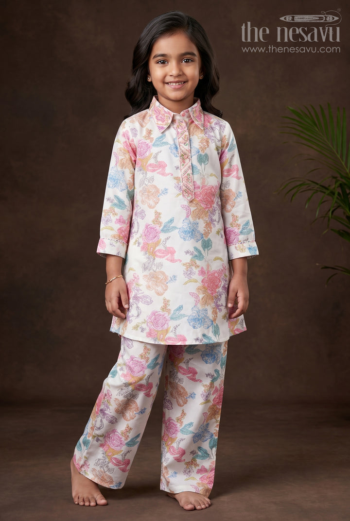 Girls Digital Print Top and Pants Co-Ord Set In Modal Silk